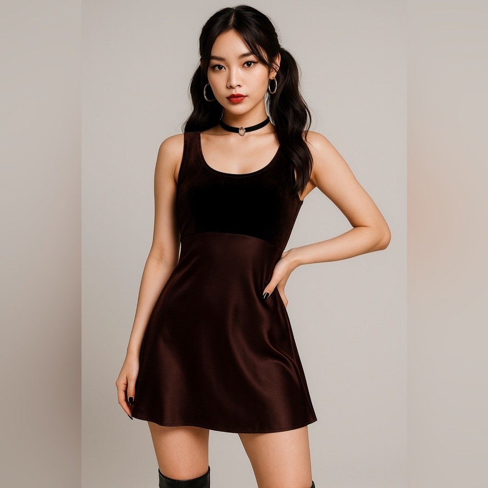 Pop Style Vintage Velvet & Satin Mini Dress